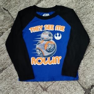Star Wars Kids Blue and Black BB-8 Long Sleeve Tee Size 4T
